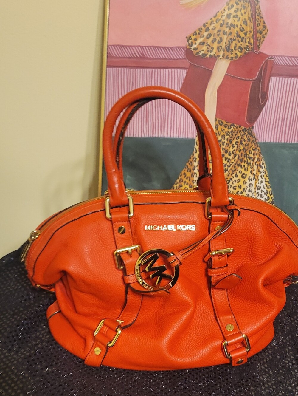 Michael Kors Orange Pebbled Leather Satchel with MK Charm